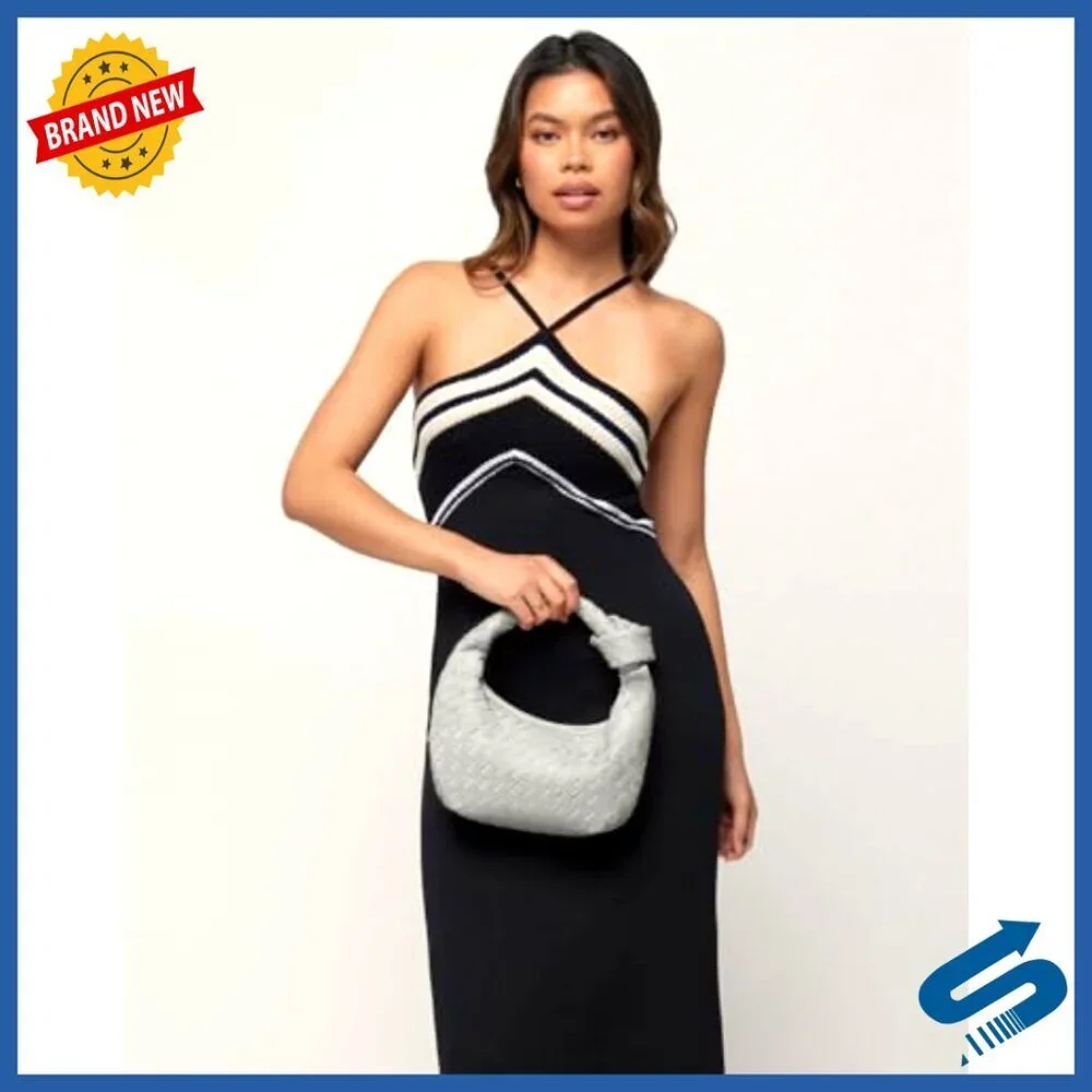 Woven Vegan Leather Hobo Bag Chic Minimalist Dumpling Shape Top Handle